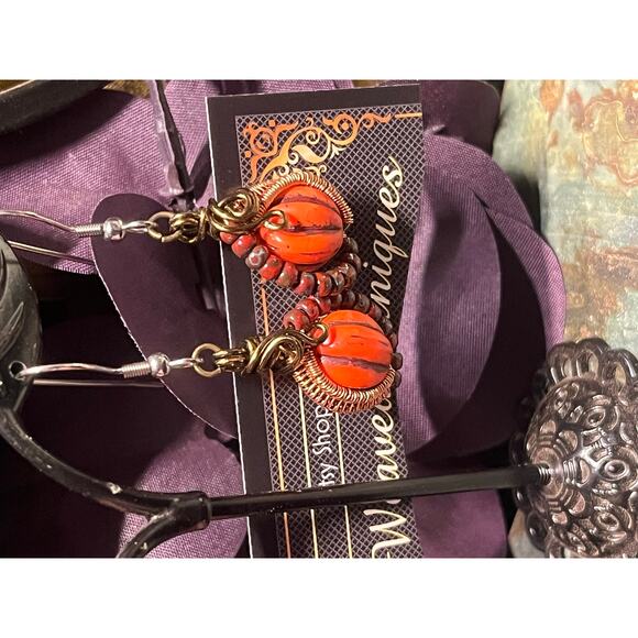 Handmade Wire Wrap Earrings Pumpkins - Picture 3 of 10